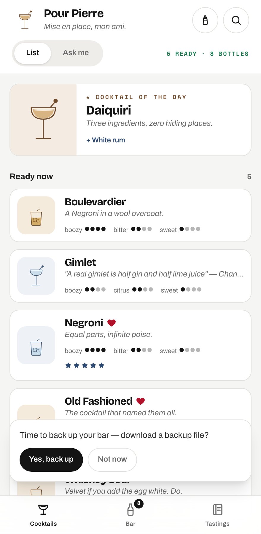 Pour Pierre home screen with French subtitle and ready-count