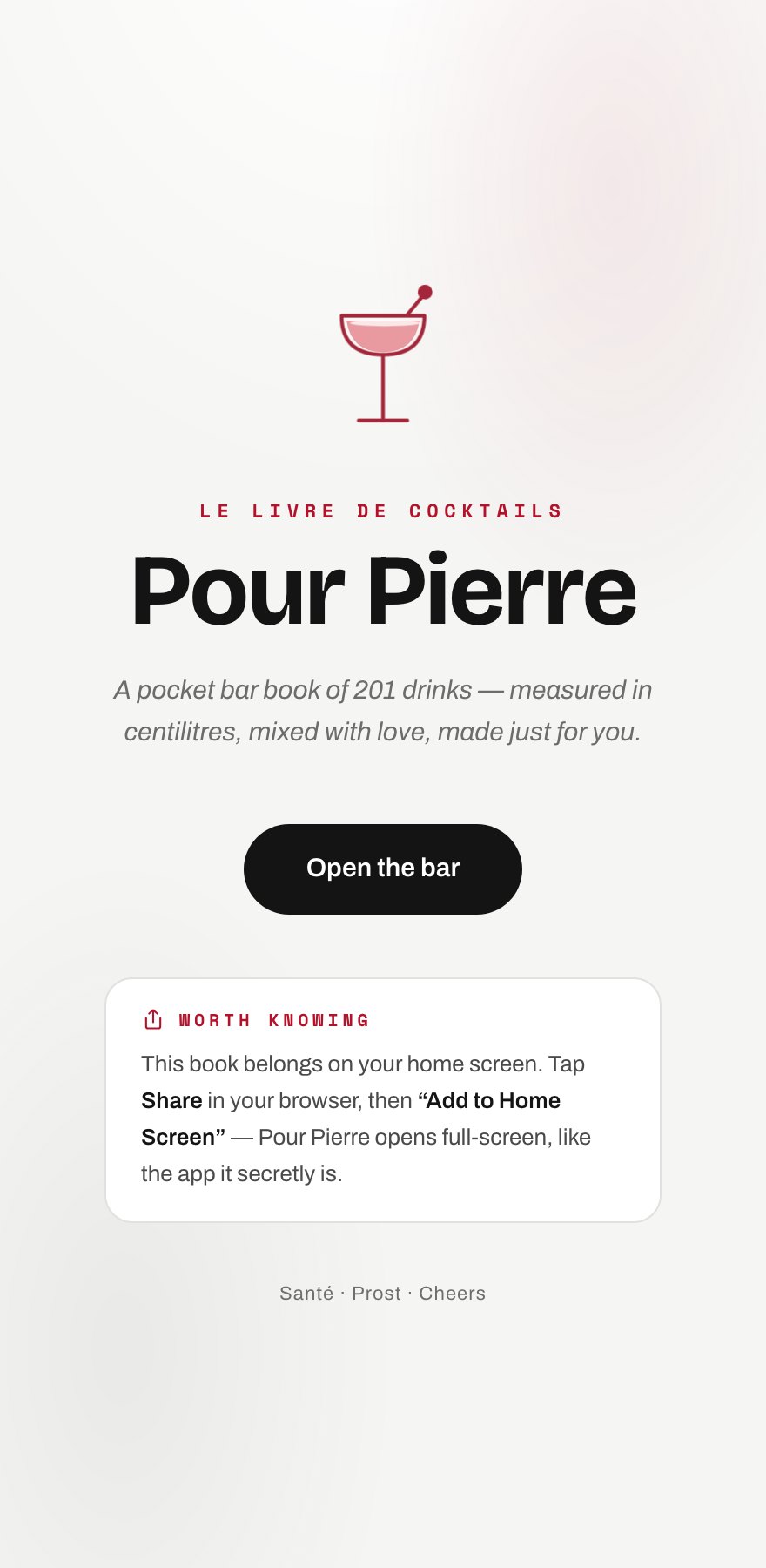 Pour Pierre dedication splash screen with French kicker text
